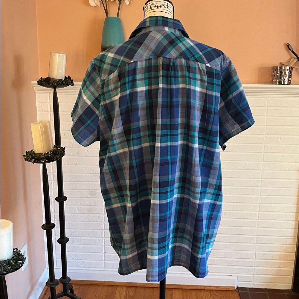 Eddie Bauer Navy & Teal Plaid Shirt - Picture 4 of 8